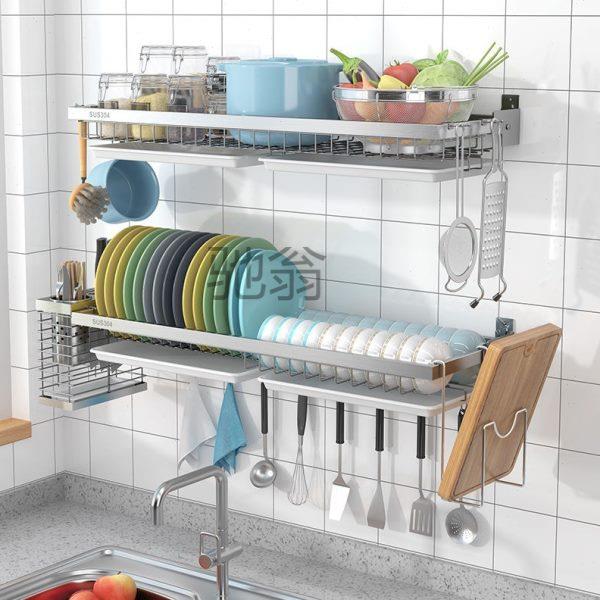 厂促fe304不锈钢沥水碗架挂墙上壁挂免打孔沥水厨房碗碟架置物架