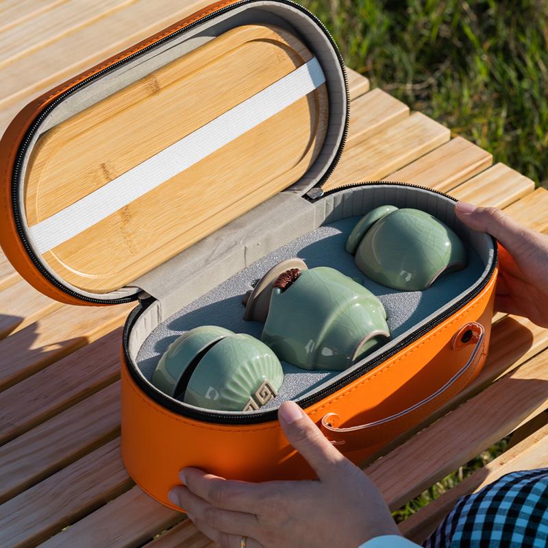 便携式旅行茶具小套装单人户外旅游车载汝窑泡茶壶快客杯一壶二杯