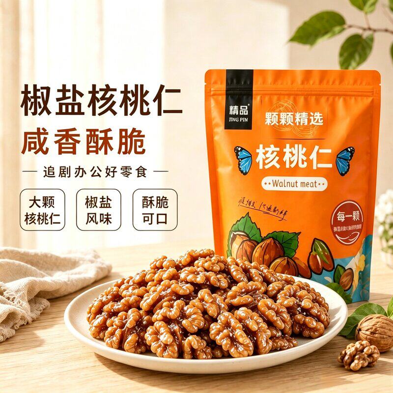 到手1斤椒盐核桃仁咸香酥脆烘烤工艺坚果炒货休闲即食零