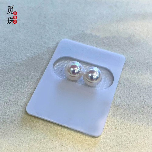 日本进口Akoya天然海水珍珠耳钉18K金天女品质正圆极强光百搭耳环