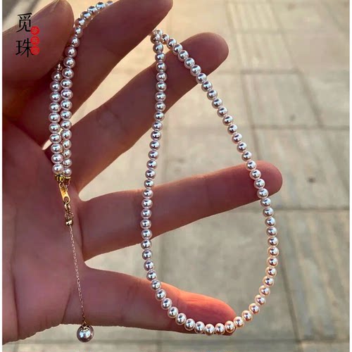 日本Akoya海水珍珠项链天女级18K金扣小米链baby珠锁骨链灯泡彩凛