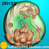 玉雕图随形莲花梅花鹿挂件精雕图灰度图一路平安随形鹿浮雕图jdp