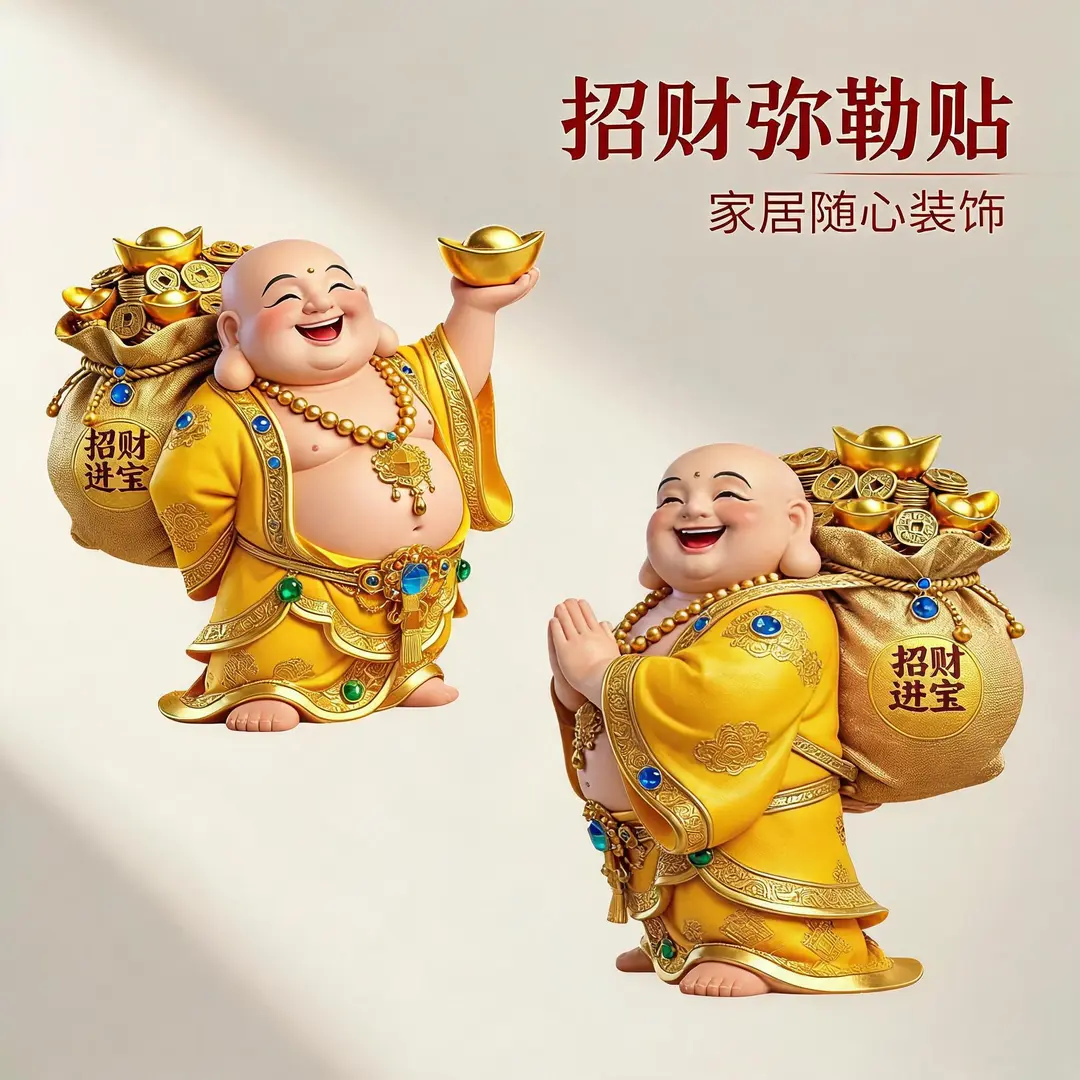 笑口常开弥勒佛招财进宝贴画贴纸