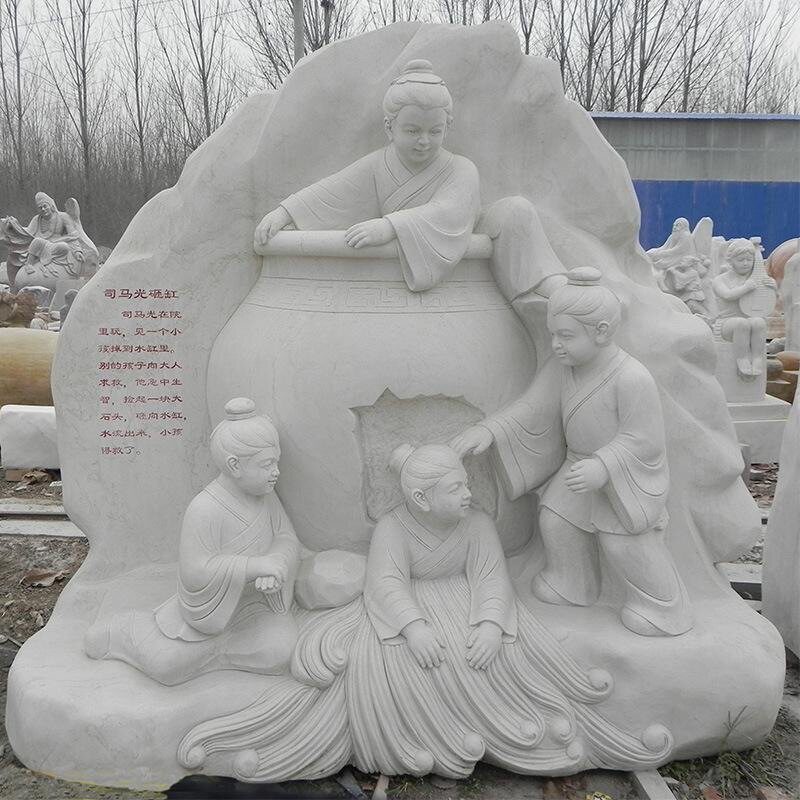 石雕汉白玉司马光砸缸雕塑孔融让梨寓言故事景观校园人物雕塑