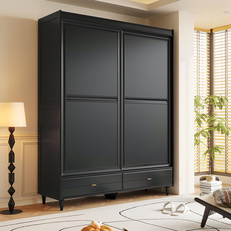 法式复古实木衣柜两门推拉门家用卧室现代简约储物柜移门民宿衣橱