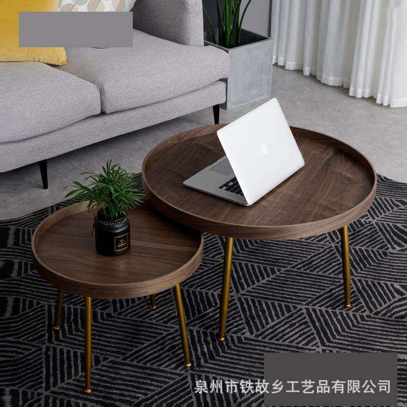 北欧简约实木茶几轻奢现代小户型小圆桌客厅圆形创意沙发边角几