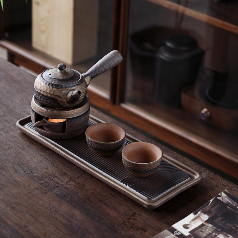 日式复古粗陶提梁壶温茶炉套装