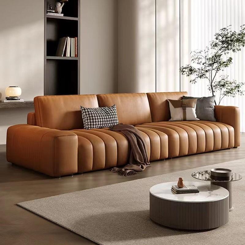 爱唯琪意式极简真皮沙发客厅加厚真皮现代轻奢钢琴键皮艺沙发直排