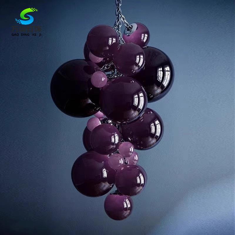 意大利Grape水果主题餐厅葡萄吊灯挑空楼梯间设计师创意玻璃灯具