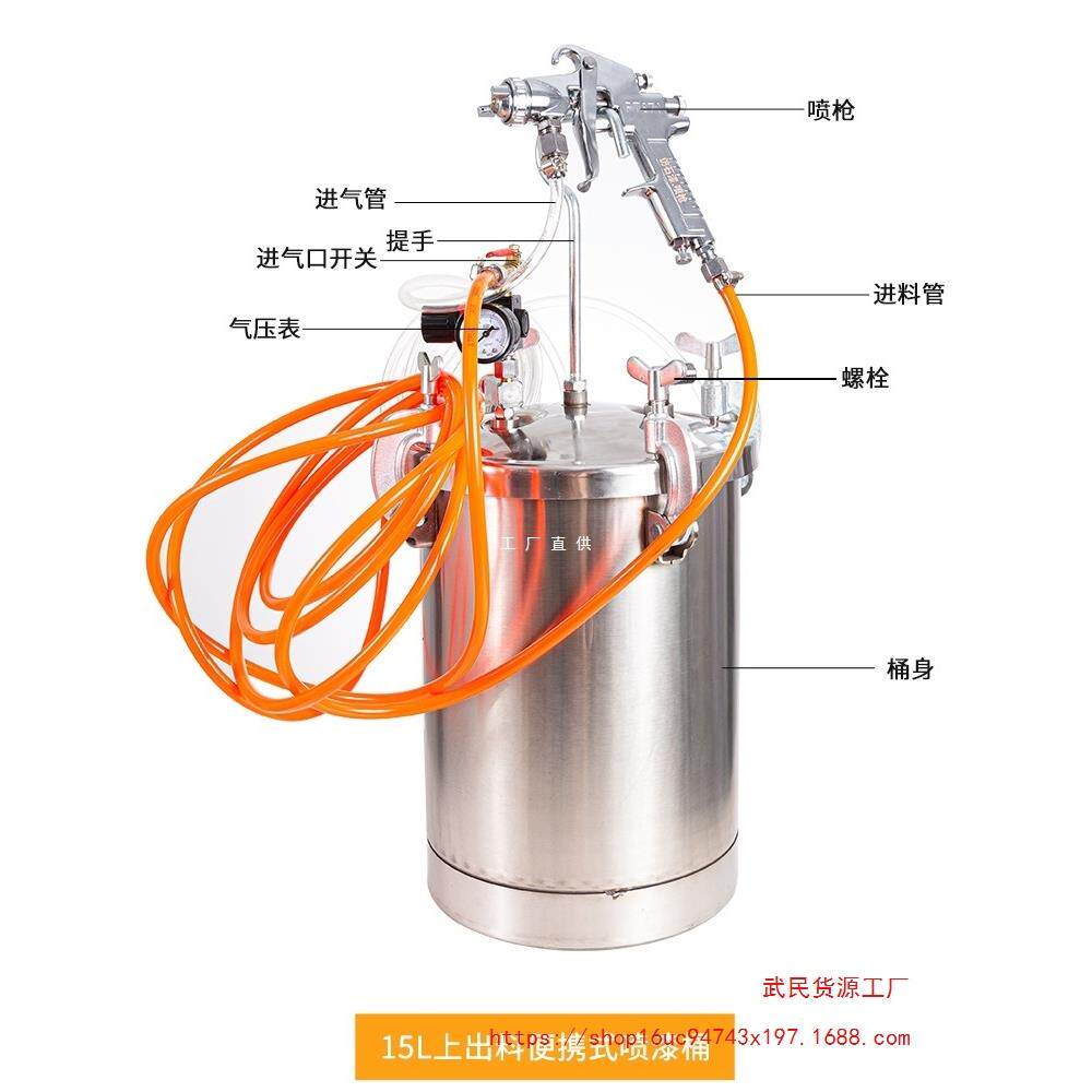 2升5L10L15仿石漆文杰水包水砂多彩油漆乳胶喷漆枪涂料气动压力桶