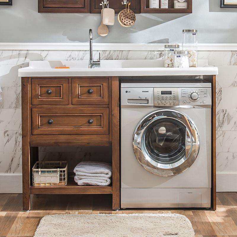 新款落地洗衣柜组合阳台洗衣机柜池浴室一体带搓衣板橡实木