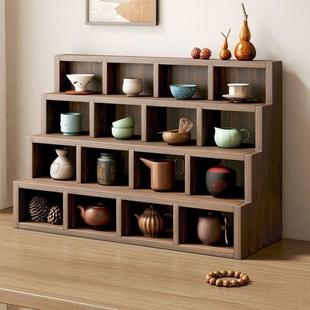 实木格子茶杯架茶道紫砂壶摆放架壁挂式多宝阁茶台桌面博古架小型