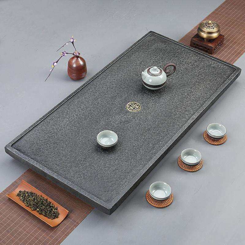 乌金石茶盘套装家用办公茶台整块简约港茶海中式小茶具茶托