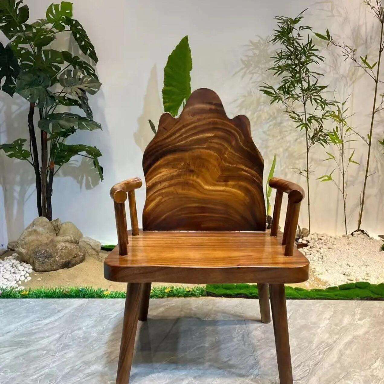 南美胡桃木靠山椅主人椅新中式茶桌椅奥坎圈椅官帽椅禅椅靠背椅子
