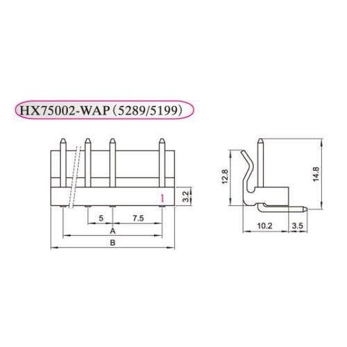 HX红星750025199-2WAP/3A/4A/5A/6AW5289弯针座接插件5/7.5mm