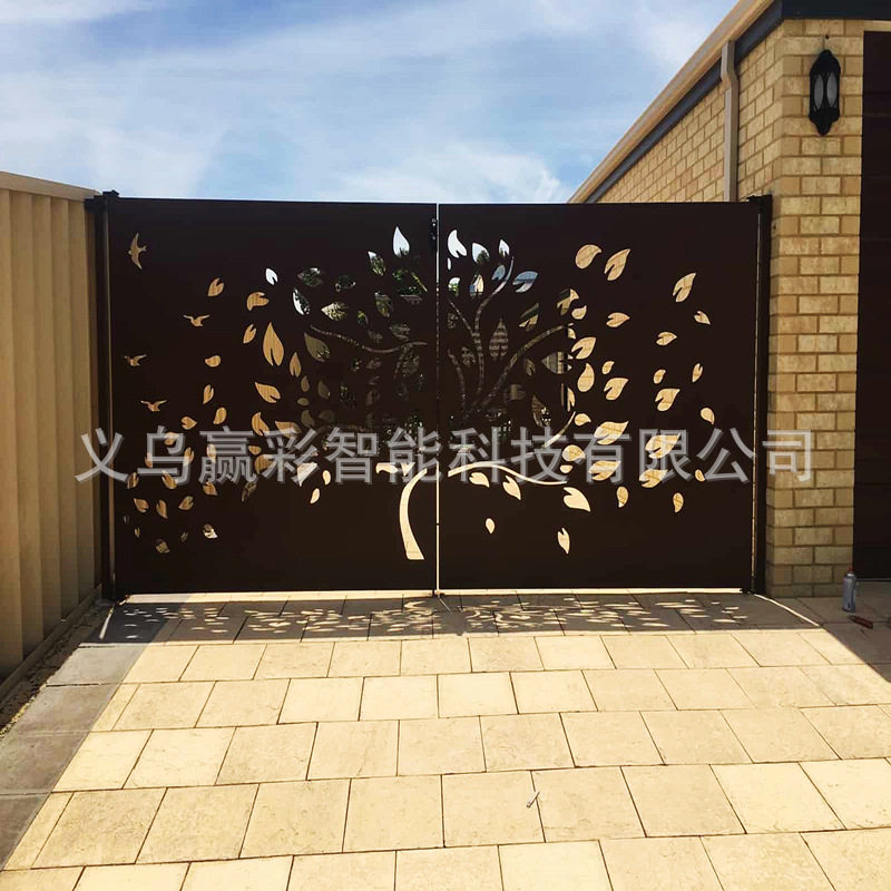 别墅庭院CNC大门电动铝艺门院子门小区车库门铁艺切割平移门齿条