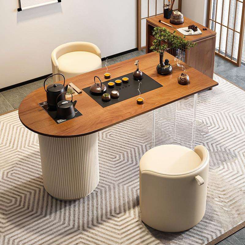 现代泡茶桌子简约小户型实木阳台茶桌椅组合奶油风家用功夫小茶台