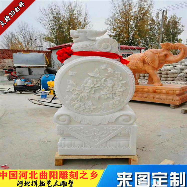 室内石雕抱鼓大理石庭院别墅门墩汉白玉雕刻装饰建筑物门口工艺品