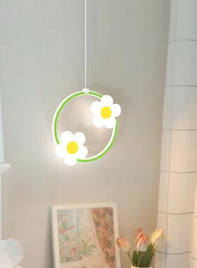 现代简约绿色花朵方形小孩房间女孩向日葵壁灯儿童床头温馨小吊灯