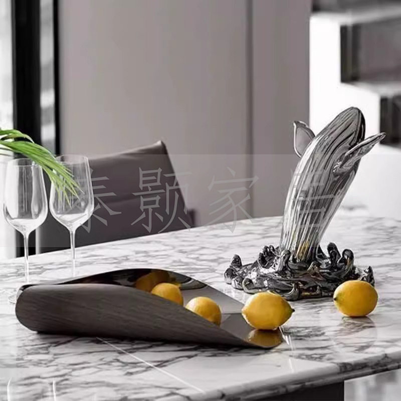 现代简约样板房餐桌吧台大茶几托盘仿真柠檬鲸鱼组合装饰摆件