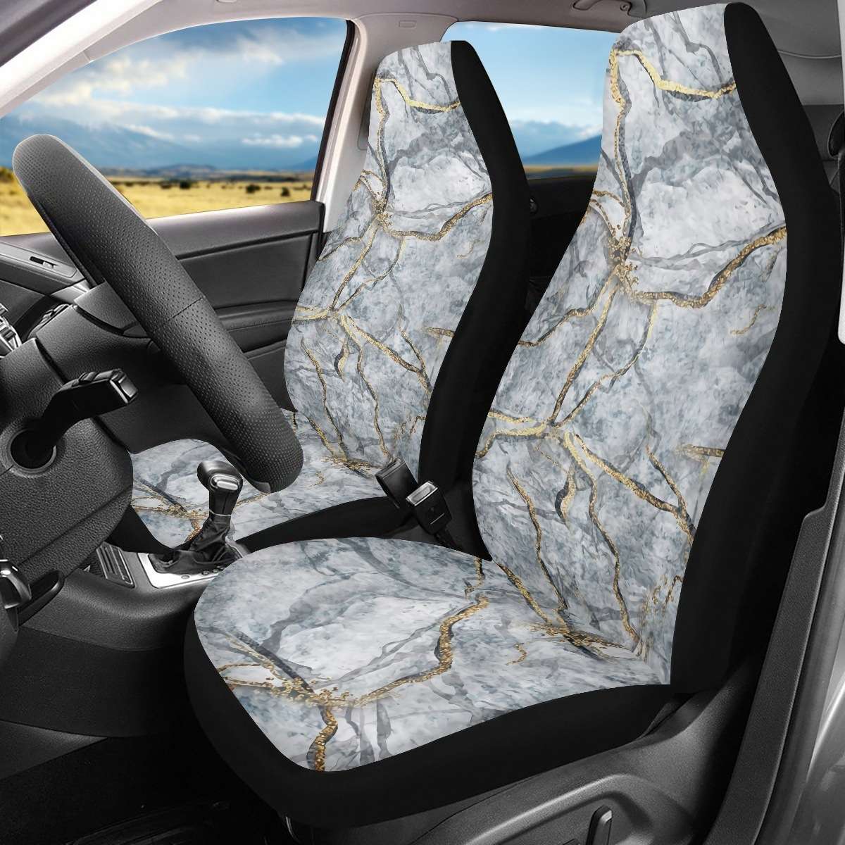 Etsy汽车内饰大理石印花图案可来图极简Universal car seat cover