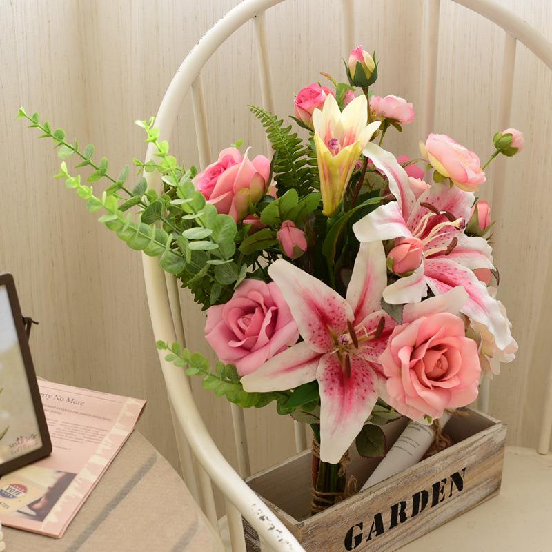 美式轻奢仿真花束玫瑰花客厅餐桌假花套装干花绢花装饰电视柜摆件