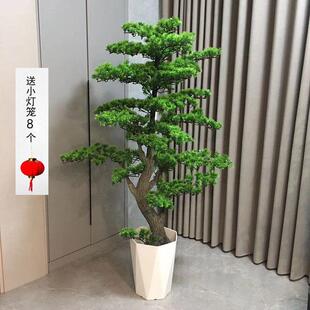 仿真植物盆栽迎客松客厅玄关摆件大型绿植室内装饰假树花景幸福树