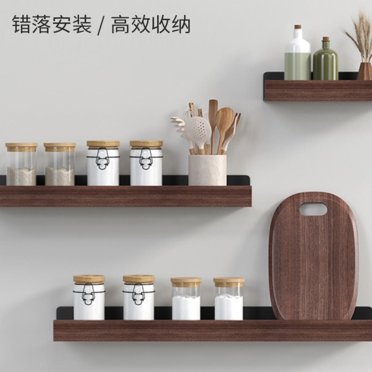 实木架子浴室免打孔调料架木质收纳架美式黑胡桃木调料厨房置物架