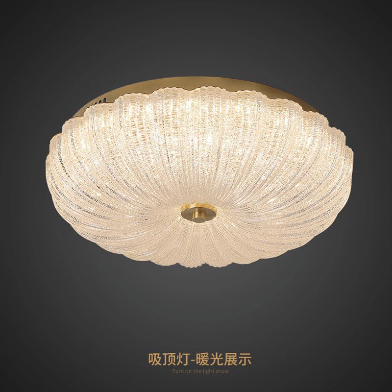 轻奢水晶玻璃全铜花瓣吸顶灯