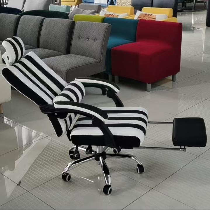 顺心喜展黑白午休斜躺带搁脚办公转椅书房电脑椅盟