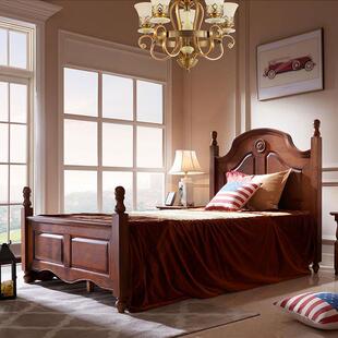 全实木儿童床男孩女孩单人1.2米青少年双人床高箱储物床雕刻大床