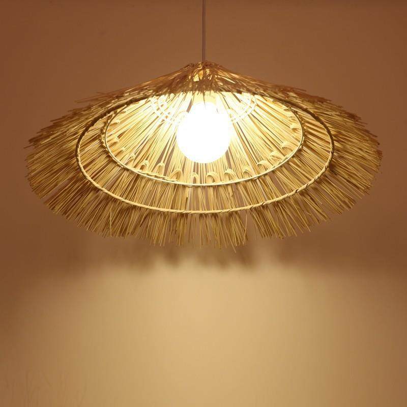 新中式藤编草帽餐厅吊灯创意个性田园卧室农家乐藤艺艺术斗笠灯具