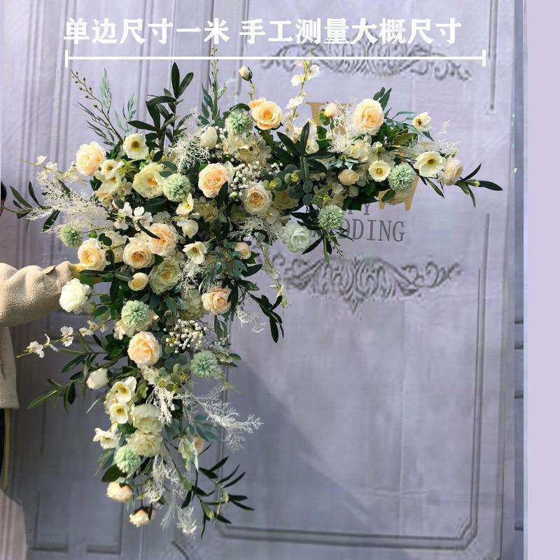 新款婚庆三角花排结婚拱门花舞台背景迎宾区布置排花仿真绢花花艺