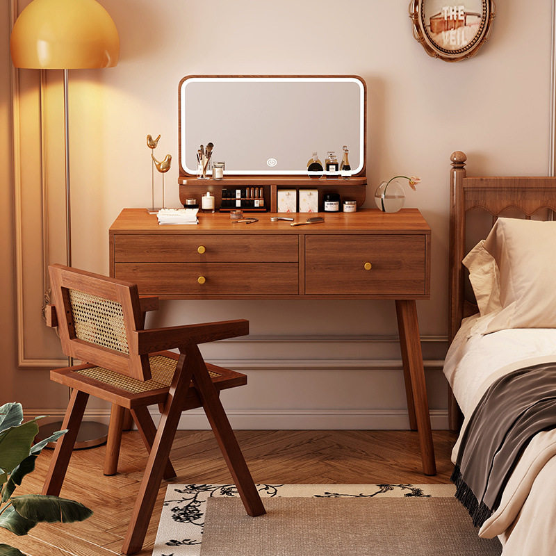 卧室梳妆台新中式轻奢高级感胡桃色化妆桌现代简约小户型化妆台