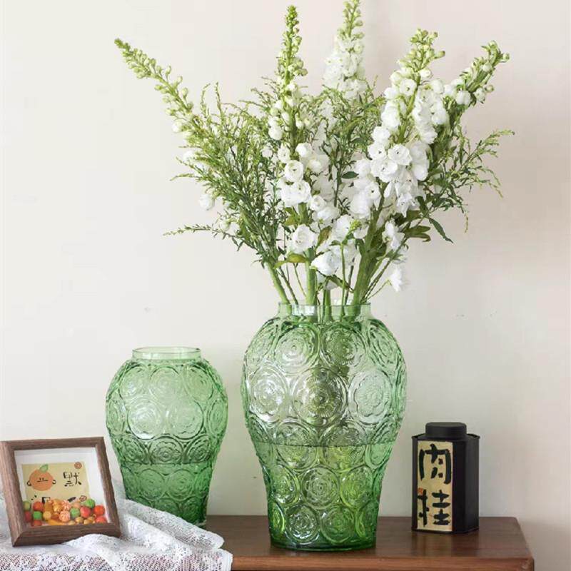 浮雕琉璃花瓶摆件客厅插花水晶透明玻璃轻奢餐桌装饰品