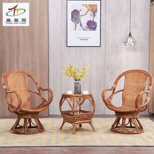 藤制中式真藤转椅三件套民宿休闲藤编桌椅编藤家具制定