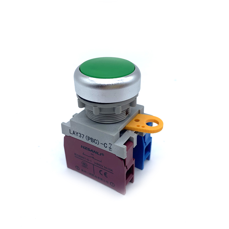 LAY37(PBC)-C平头按钮开关SANLI三利机电平行复位自锁银触点开/闭