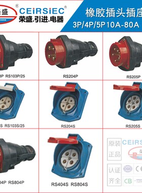 CEIRSIEC橡胶工业插头插座10A/15A/20A/25A/32A/40A/63A80ARS404S