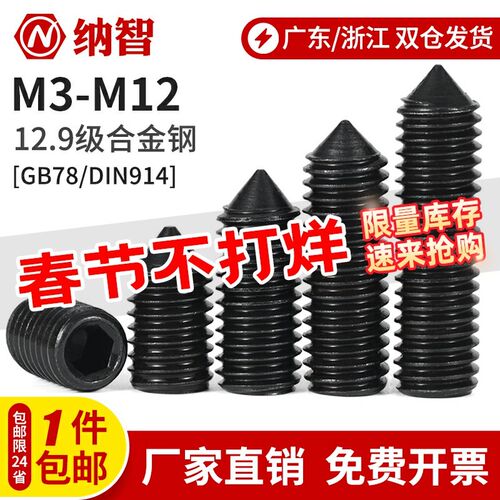 12.9级尖端内六角紧定螺丝 机米无头顶丝 M3M4M5M6M8M10M12 6L