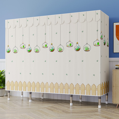 全挂衣衣柜家用卧室布衣柜全钢架加粗加厚组装结构儿童衣橱