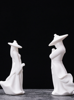 创意手工白瓷人物侠客陶瓷中式办公室客厅玄关电视柜家居饰品