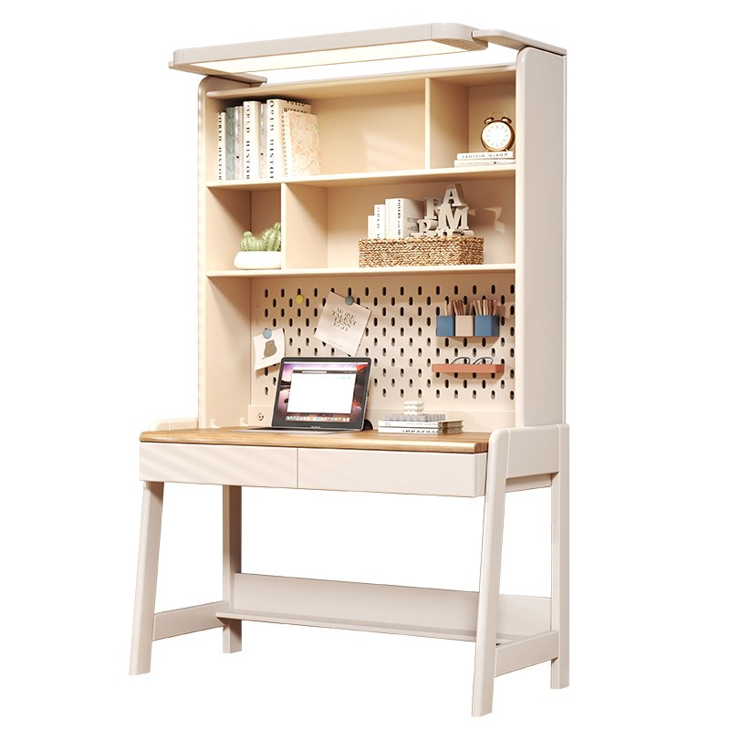 全实木儿童学习桌书柜一体可升降中小学生写字家用书桌带护眼灯