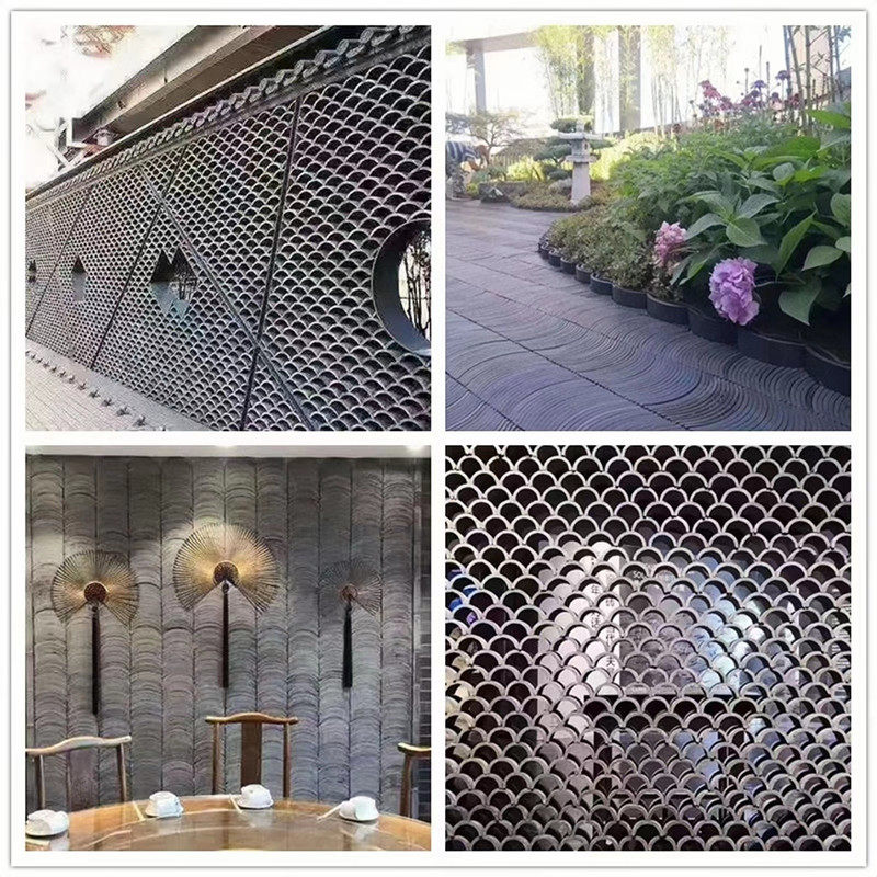 仿古装饰立瓦片铺地立瓦半圆筒瓦小青瓦拼花镂空装饰背景墙瓦片砖