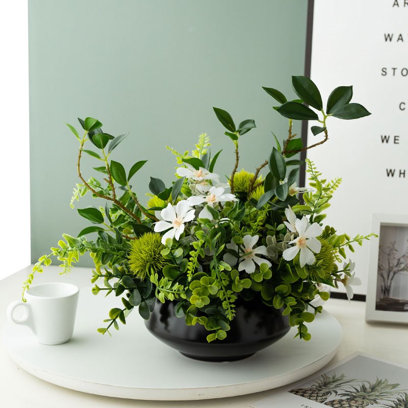 仿真绿植盆栽假花办公室桌面客厅餐桌书房茶几岛台电视柜装饰摆件