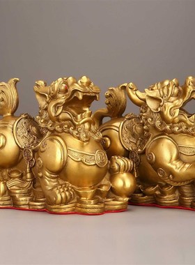 铜貔貅一对全黄铜招财貔恘皮丘客厅店铺装饰办公室工艺品家居