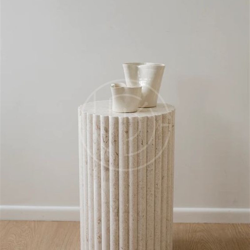 黄洞石开槽圆柱体雕塑台电视柜落地摆件底座酒店客厅装饰展示柱子