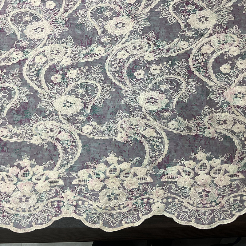 9088棉布雪纺麻棉绣花布料春夏秋服装面料麻棉复古连衣裙中式服装