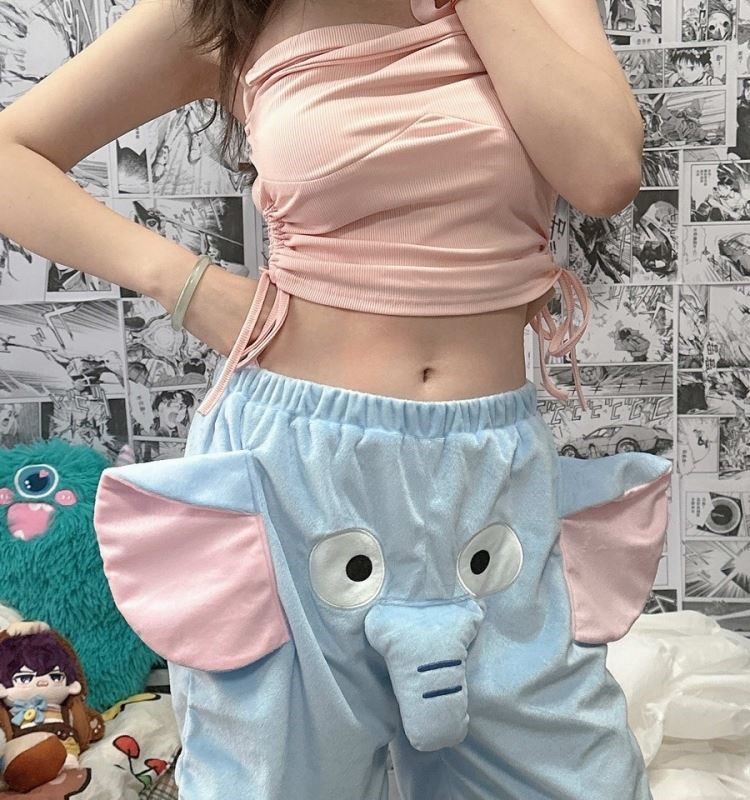 可爱大象鼻子短裤卡通鼻涕猪夏季裤衩男女情侣居家飞天小象短睡裤