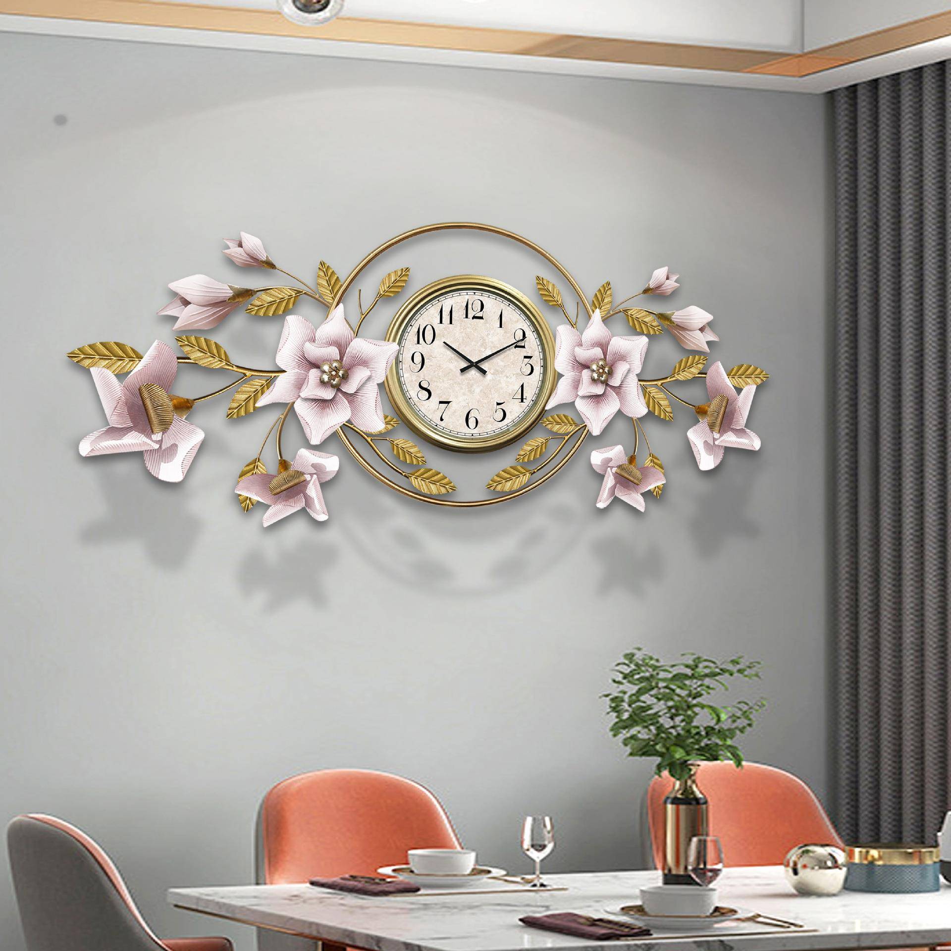 欧式花朵创意挂钟欧式式轻奢表客厅NFO美简约家居钟饰艺术时钟装