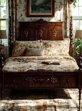 工厂直销法式复8实木床1.双米人床主卧婚床中古古风BIR美式复古床